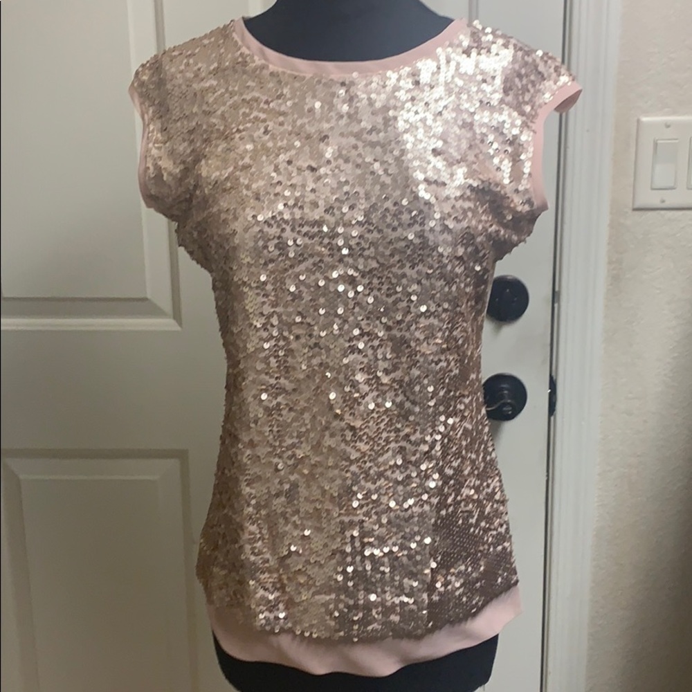 NWT Calvin Klein Blush Sequined T-Shirt Top Blouse